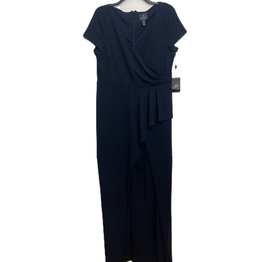 Adrianna Papell Women's Wide-Leg Jumpsuit Blue‎ Size 14 Draped Front Peplum